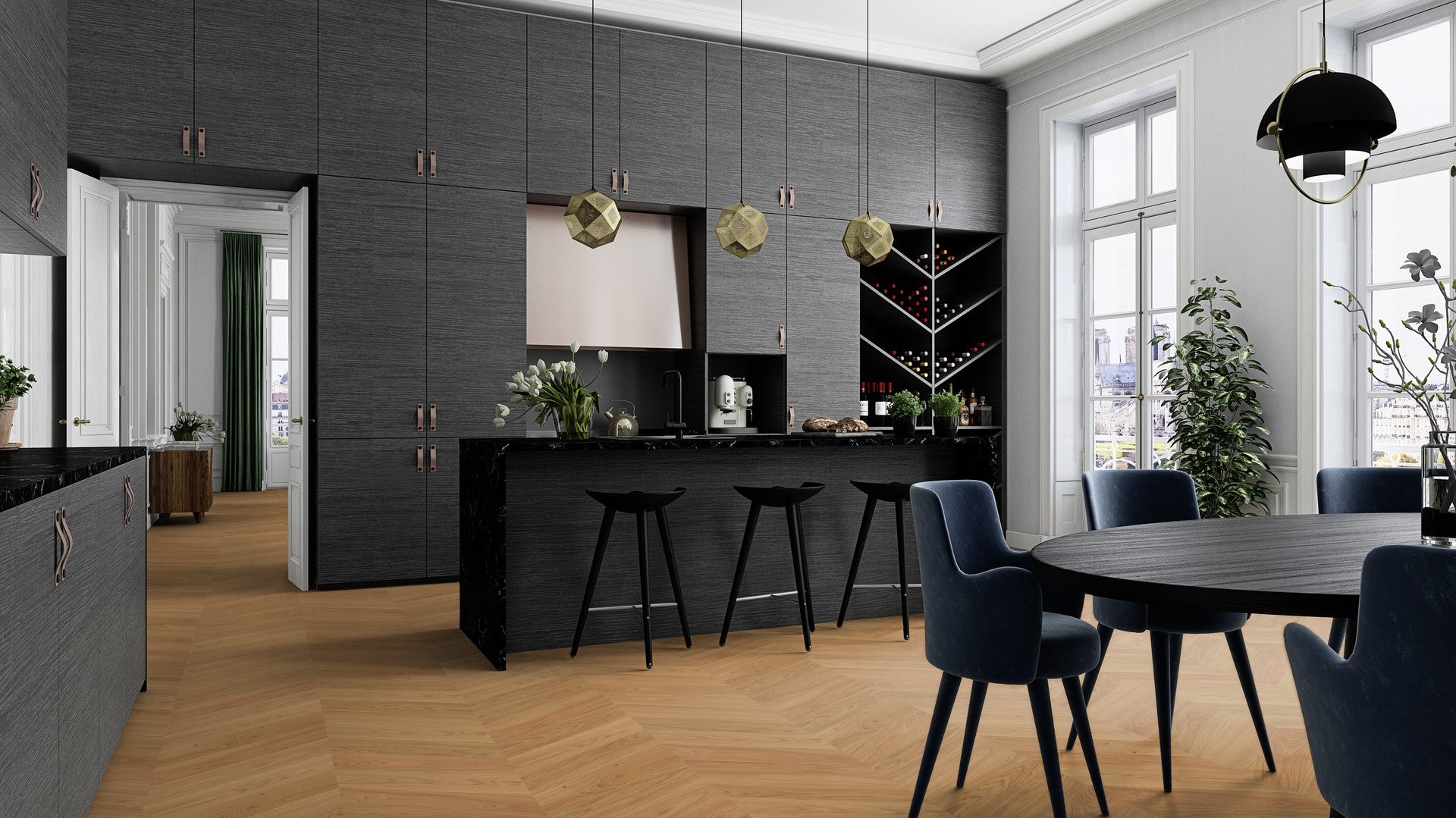 Triple layer wooden floor BOEN Oak Adagio Chevron EB482UCD