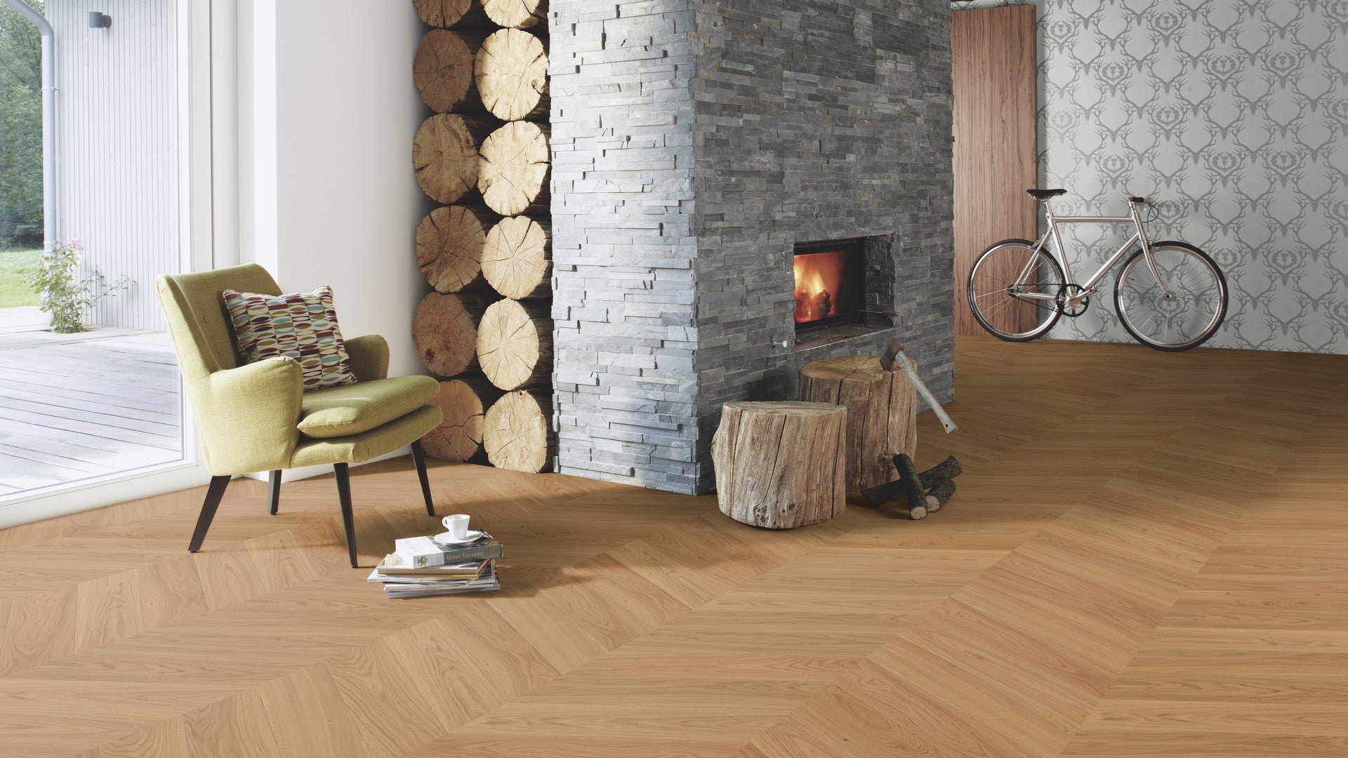 Triple layer wooden floor BOEN Oak Adagio Chevron EB482UCD
